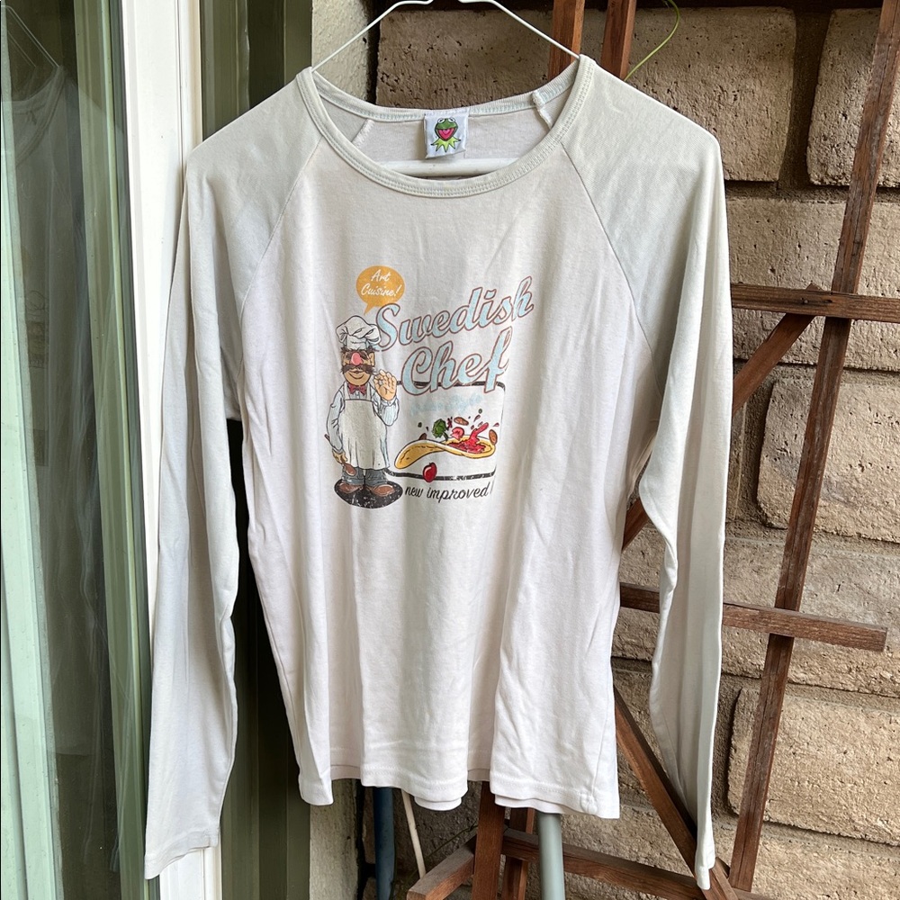 Swedish Chef Graphic Long Sleeve baseball style Tee - White